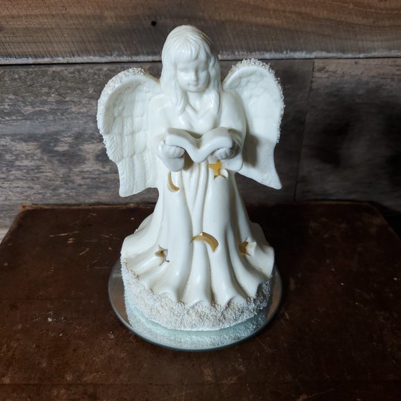 Hermitage Pottery Jade Angel Candle Burner Figurine - Moon & Stars - Picture 1 of 6